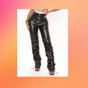 Faux leather stacked pants